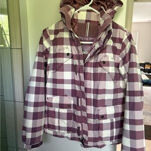 Burton Ski Coat Plaid Hooded Jacket - Mauve & White